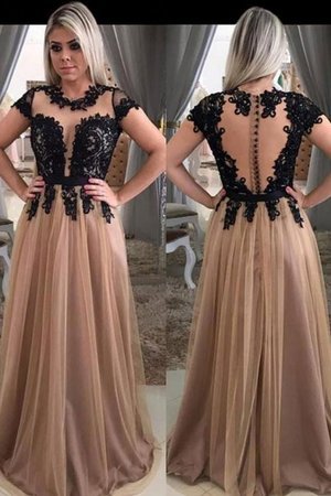 Robe de soirée de traîne courte a-ligne avec manche courte belle naturel