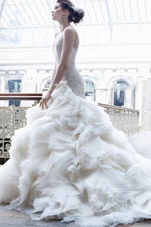 Robe de mariée delicat jusqu'au sol en organza col ras du cou avec sans manches