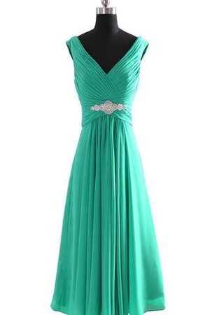 Robe demoiselle d'honneur facile de col en v manche nulle avec perle avec chiffon