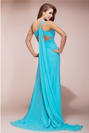 Robe de bal longue d'épaule asymétrique avec chiffon avec perle gaine