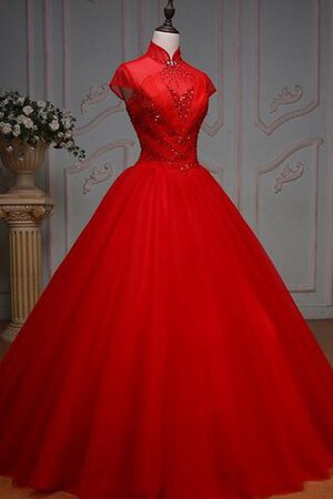 Robe de quinceanera naturel plissage avec lacets de col haut appliques