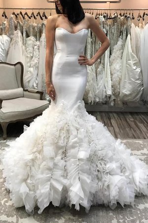 Robe de mariée de sirène avec sans manches en organza de traîne moyenne adorable