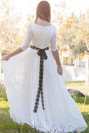 Robe de mariée simple avec zip ligne a avec ruban en 3/4 manche