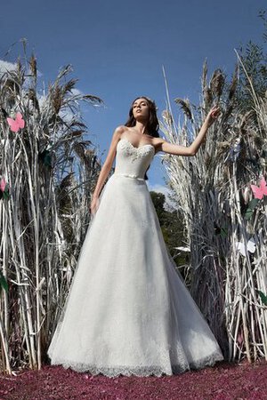 Robe de mariée naturel jusqu'au sol manche nulle ceinture en étoffe appliques