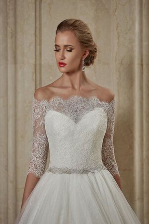 Robe de mariée romantique avec cristal a-ligne de traîne courte d'epaule ecrite