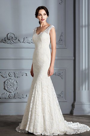 Robe de mariée naturel manche nulle v encolure de traîne courte de sirène