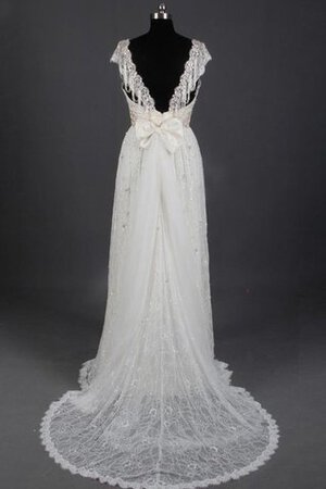 Robe de mariée humble longue de col en v décolleté dans le dos bucolique