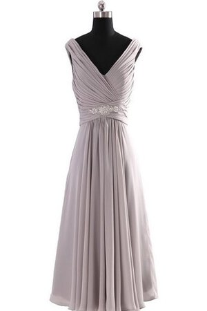 Robe demoiselle d'honneur facile de col en v manche nulle avec perle avec chiffon