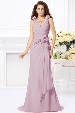 Robe demoiselle d'honneur longue de traîne courte v encolure avec chiffon avec zip