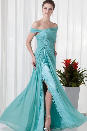 Robe de soirée d'epaule ecrite ruché fendu latérale avec décoration dentelle avec chiffon