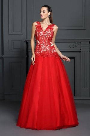 Robe de quinceanera longue fermeutre eclair manche nulle jusqu'au sol v encolure