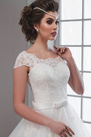 Robe de mariée naturel avec manche épeules enveloppants de mode de bal cordon encolure ronde