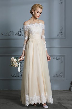 Robe de mariée a-ligne voyant longueur au ras du sol avec manche longue textile en tulle