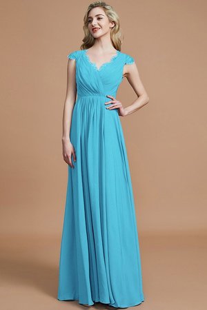 Robe demoiselle d'honneur naturel avec chiffon v encolure de princesse ligne a