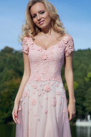 Robe de bal delicat de col en v de lotus ligne a textile en tulle