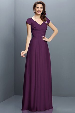 Robe demoiselle d'honneur plissage longue a-ligne avec chiffon de col en v