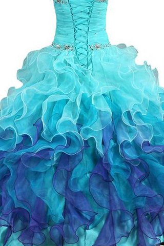 Robe de quinceanera longue avec perle encolure ronde en organza cordon