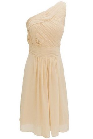 Robe demoiselle d'honneur bref naturel avec chiffon d'épaule asymétrique ruché