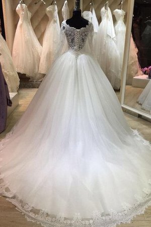 Robe de mariée humble plissage elégant de col bateau longueru au niveau de sol