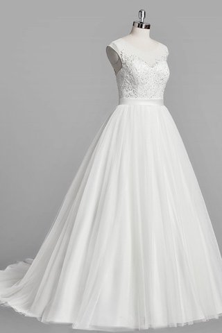 Robe de mariée naturel ligne a avec manche épeules enveloppants de traîne moyenne en tulle