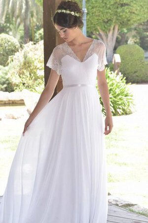 Robe de mariée plissage avec ruban avec manche courte avec chiffon de traîne courte