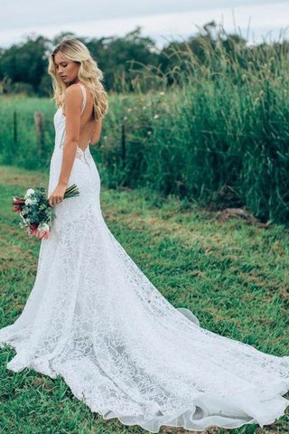 Robe de mariée impressioé de traîne mi-longue fermeutre eclair en plage v col profonde