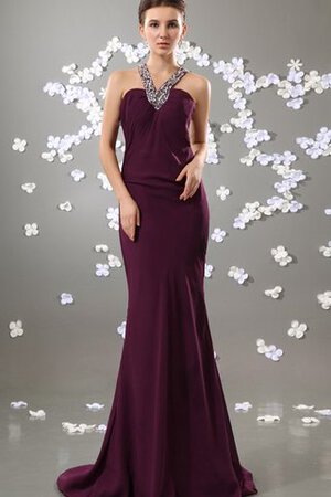 Robe de soirée bandouliere spaghetti en chiffon de sirène manche nulle avec perle