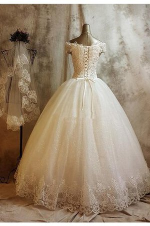 Robe de mariée de col entaillé en dentelle avec manche courte de mode de bal appliques