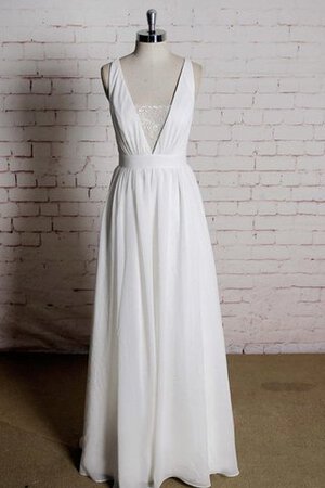 Robe de mariée nature bretelles spaghetti manche nulle v encolure ligne a