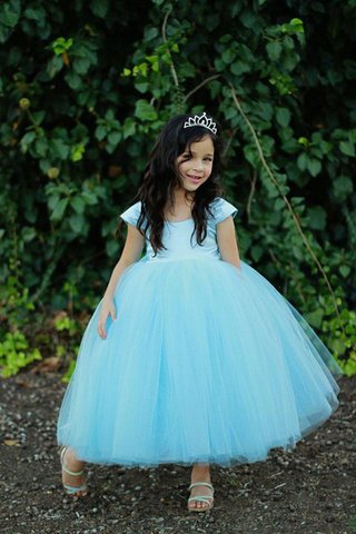 Robe cortège fille plissage de mode de bal avec manche courte textile en tulle ligne a