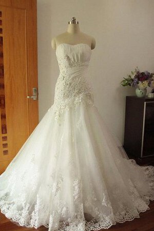 Robe de mariée longue decoration en fleur en dentelle noeud bandouliere spaghetti