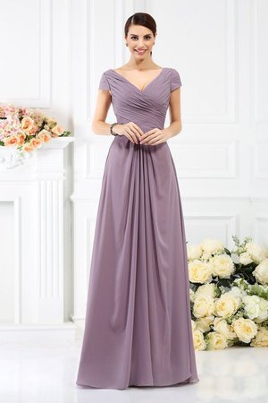 Robe demoiselle d'honneur longue plissé de col en v de princesse avec chiffon