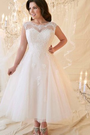 Robe de mariée delicat avec manche courte ligne a jusqu'au mollet textile en tulle