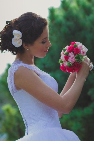 Robe de mariée naturel de mode de bal col en bateau avec décoration dentelle cordon