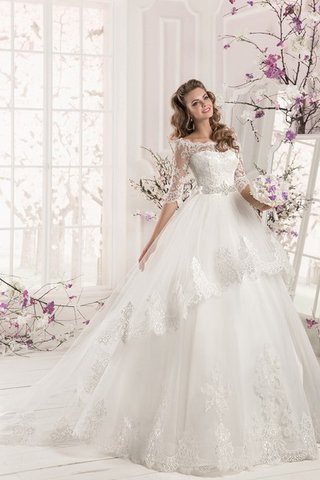 Robe de mariée naturel col en bateau de traîne moyenne en 1/2 manche en organza