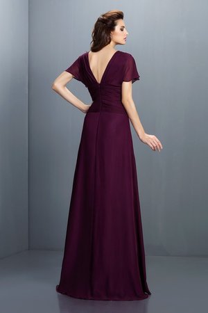 Robe de soirée naturel jusqu'au sol ruché fermeutre eclair v encolure