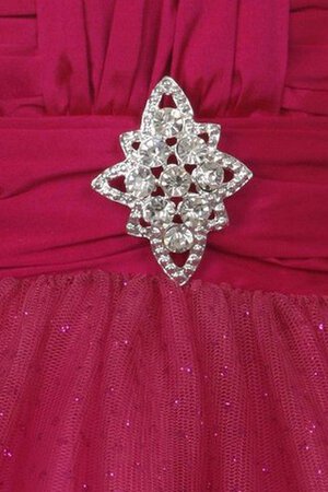 Robe cortège fille plissage a-ligne avec manche courte avec perle encolure en carré