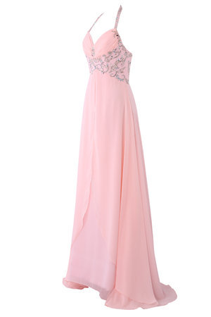 Robe de soirée formelle avec chiffon manche nulle ligne a avec perle