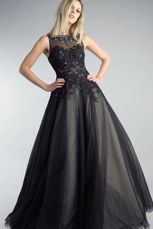 Robe de bal ligne a textile en tulle appliques de col haut manche nulle