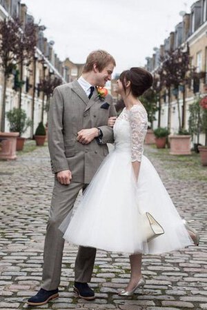 Robe de mariée avec nœud trou serre de longueur à genou en tulle brodé