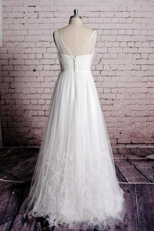 Robe de mariée plissage en tulle de tour de ceinture en haute v encolure jusqu'au sol