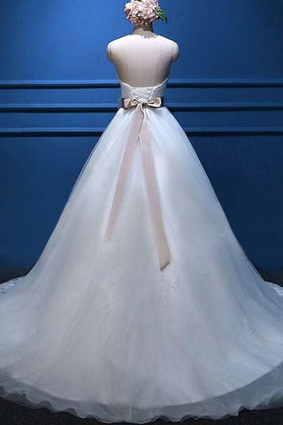 Robe de mariée naturel manche nulle avec ruban avec décoration dentelle en tulle