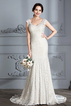 Robe de mariée naturel manche nulle v encolure de traîne courte de sirène