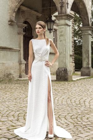 Robe de mariée naturel au bord de la mer avec cristal jusqu'au sol col en bateau