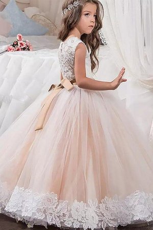 Robe cortège fille manche nulle encolure ronde en tulle de mode de bal avec fleurs