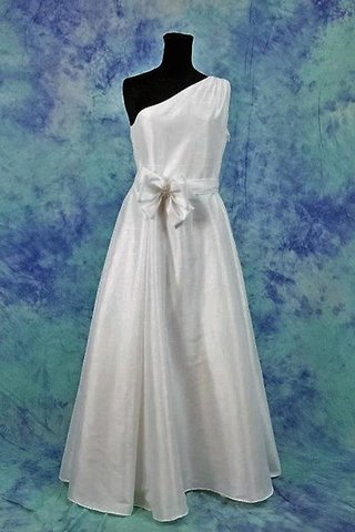 Robe de mariée jusqu'au sol en taffetas ruché fermeutre eclair d'épaule asymétrique