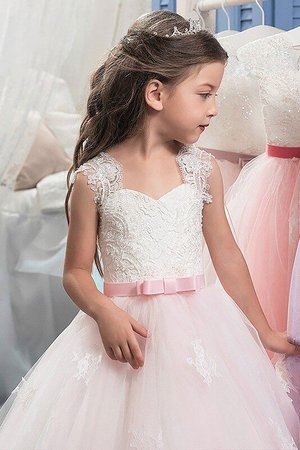 Robe cortège fille en tulle de mode de bal jusqu'au sol manche nulle avec fleurs