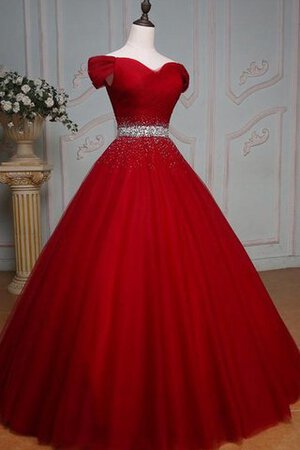 Robe de quinceanera longue plissage en organza d'epaule ajourée avec sans manches