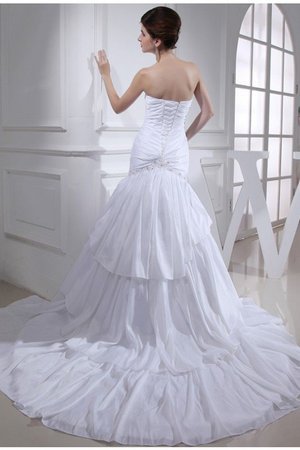 Robe de mariée avec perle avec lacets en taffetas de sirène manche nulle