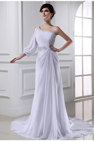 Robe de mariée avec perle manche nulle de princesse a-ligne d'épaule asymétrique